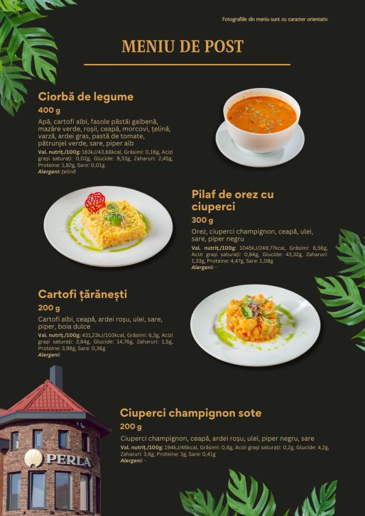 Meniu de Post - Perla Restaurant & Pensiune